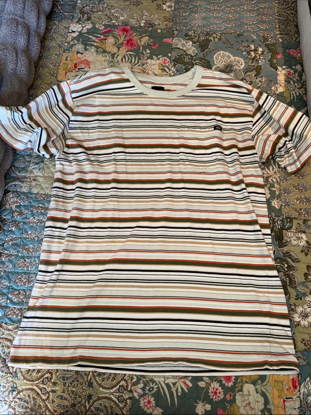 Vans Men's Short Sleeve Striped Crewneck Tee - White with Multi-Color Stripes